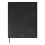 Montblanc black saffiano leather print notebook with Montblanc emblem on the front.