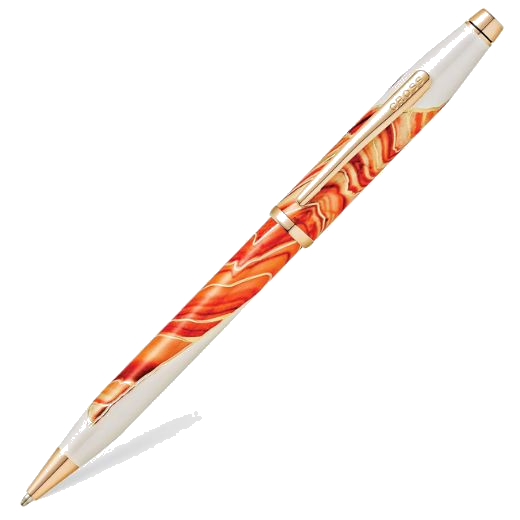 This Cross Wanderlust Antelope Canyon Ballpoint Pen is made with a smooth lacquer in pearlescent white with shades of orange and metallic gold for the pattern.