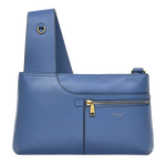 This Radley Blue Leather Pockets Icon Zip Top Crossbody Bag has a front zip pocket and the main zip compartment.