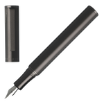 Dark Chrome-Plated Fountain Pen with Cap Off To Show Nib Details by Hugo Boss.
