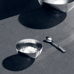 This Georg Jensen Stainless Steel Bernadotte Salt Cellar & Spoon is great for everyday use and matches with most tableware.