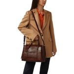 6 radley the chancery faux croc walnut brown medium flapover grab bag h2096208