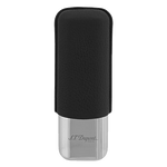This Black Grained Leather 2 Cigar Case by S.T. Dupont has been made with a chrome metal base and grained leather.