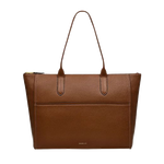 Radley's Oak Street Saddle Brown Leather Zip-Top Tote Bag is made out of grained cowhide leather.