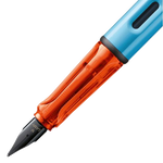 This LAMY AL-Star Denim Special Edition Fountain Pen has a contrasting orange trim near the nib.