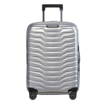 Samsonite's Proxis Spinner Expandable Silver Carry On Case, 55 cm has a hard-shell exterior that has shock resistance.