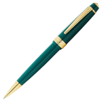 This Cross Bailey Light Ballpoint Pen Green with Gold Trim has the brand name on the clip and features a slightly etched surface on the golden cap rings.