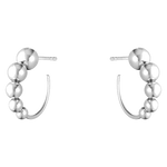 These Georg Jensen Sterling Silver Moonlight Grapes Hoop Earrings have 5 various sized dots along the hoops.