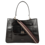 Paul Smith's Brown Double Leather 'Signature Stripe' Bag has a front pocket with a flap closure and the main compartment.