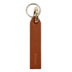 Paul Smith's Signature Stripe Brown Leather Keyring is made with cowhide leather and lamb leather trims.