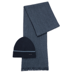 This Navy Blue Cotton 'Mind' Beanie Hat & Scarf Set by BOSS with a lightweight feel.