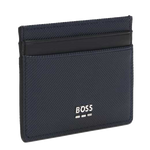 Hugo Boss card holder comes in a textured blue leather material and can store up to 4 credit cards.