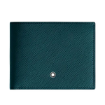 Montblanc's Sartorial Cyprus Blue Leather 6CC Wallet has 6 card slots inside the bifold and a banknote compartment.
