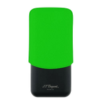 This Matte Black & Neon Green Leather Triple Cigar Case by S.T. Dupont has the brad name engraved on the black stainless steel case.