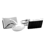 These Paul Smith Black 'Shadow Stripe' Rectangular Cufflinks are engraved with the signature brand name on the front and on the back.