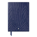 Montblanc's Meisterstück The Origin Blue #163 Lined Notebook has the palladium plated snowcap emblem on the front with a textured pattern.