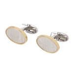 This pair of Paul Smith Stripe Logo Oval Cufflinks are silver-toned with a gold edge that stands out and adds a bit of luxury to a simple shirt and trousers.