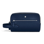This Montblanc Sartorial Ink Blue Leather Wash Bag is made out of full-grain cowhide leather with the saffiano texture and polished silver trims.