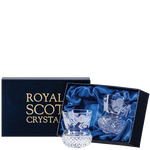 These Flower of Scotland 2 x 6cl Thistle Shape Tot Glasses will be presented inside a Royal Scot Crystal branded gift box.
