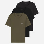 The 3-Pack Organic Cotton Classic Crew Neck T-Shirts in Black Grey Green by BOSS.