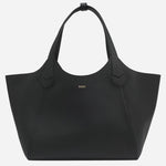 The BOSS Lenah Black Leather New Tote Bag with Metallic Logo by BOSS.