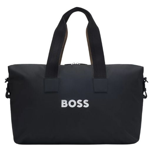 The Catch 3.0 Black Polyester Holdall with Signature Stripe Handles by BOSS.
