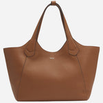 The BOSS Lenah Brown Leather New Tote Bag with Metallic Logo by BOSS.