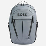 The Stormy Platinum Grey Polyester Backpack with BOSS Logo by BOSS.