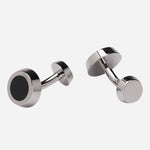 The Simony Round Brass Cufflinks with Black Enamel Insert by BOSS.