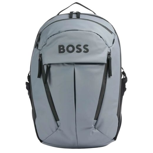 The Stormy Platinum Grey Polyester Backpack with BOSS Logo by BOSS.