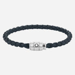 The Men's Avio Blue Leather and Stainless Steel 3 Ring Bracelet by Montblanc.