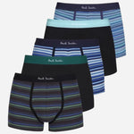 The Men's 5-Pack Plain and Striped Mixed Boxer Briefs in Blue and Black by Paul Smith.