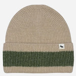 The Knitters Lane Oatmeal Marl Hat with Contrasting Stripe by Radley.