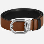 The L'Ovale Buckle Reversible Fauve/Black Leather Belt by Montblanc.