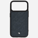 The Tweed Blue Sartorial Leather Hardshell Case for iPhone 17 Pro by Montblanc.