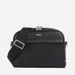 The Zair Black Faux Leather Squared Cross Body Bag by BOSS.