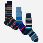 The Men's 3-Pack Navy Mixed Stripe Cotton Socks by Paul Smith.