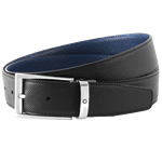This Trapeze Shiny Palladium Pin Buckle Reversible Black/Blue Belt is designed by Montblanc.