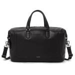TUMI's Harrison Black Bombe Nelson Duffel Bag has a detachable shoulder strap and two grab handles.
