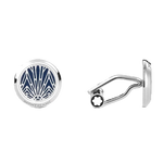 Montblanc's Meisterstück The Origin Collection Blue Cufflinks has an abstract Art Deco inspired pattern on the face with the Montblanc brand name engraved.