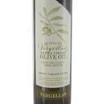 The .abel on the front of the olive oil.