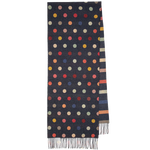 Paul Smith's Spot-Stripe Navy Wool-Cashmere Scarf features frayed edges.
