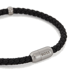 boss beryl black braided leather cuff bracelet close