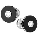 The Montblanc round black precious resin and stainless steel Pix cufflinks.