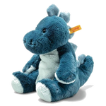 This Steiff Soft Cuddly Friends Spott the Blue Stegosaurus is cuddly with a synthetic stuffing and a soft plush exterior.