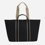 Back view of the Black and Beige Palmah Tote with Logo Straps.