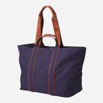 Back view of the Navy Blue and Copper Palmah Tote with Logo Straps.