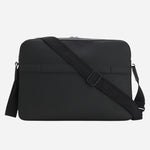 Back view of the Ray Black Faux Leather Flapover Messenger Bag with Three Stripe Detail.