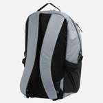 Back view of the Stormy Platinum Grey Polyester Backpack with BOSS Logo.