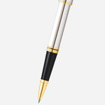 The grip and nib of the Coventry Polished Chrome with Gold-Tone Appointments Rollerball Pen.